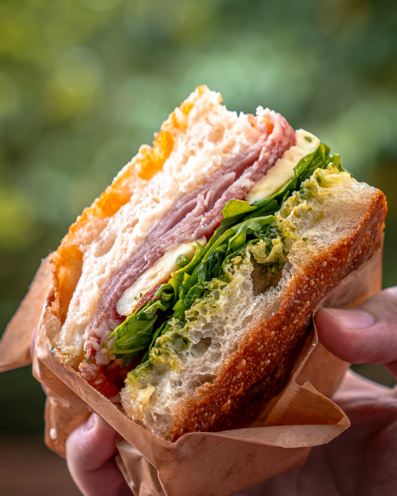 A freshly filled sandwich, ready to eat